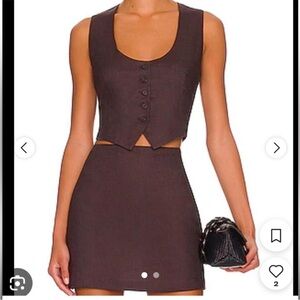 L’Academie Brown Linen Set vest and skirt